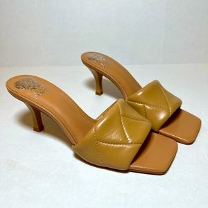 Vince Camuto Alerti Tan Quilted Leather Mule Heels size 8.5